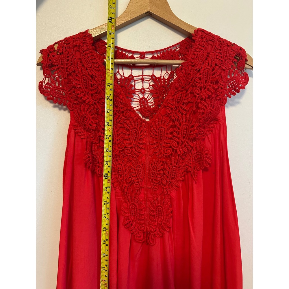 NWT Ya Los Angeles Red Crochet Lace Boho Mini Dress Sleeveless V-Neck | Medium - Picture 8 of 9